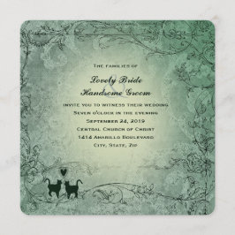 Cat Lovers Square groene vintage bruiloft Kaart