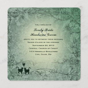 Cat Lovers Square  groene vintage bruiloft Kaart