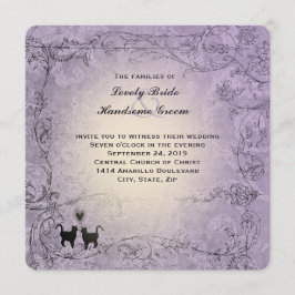 Cat Lovers Square Lavender Vintage Wedding Kaart
