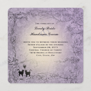 Cat Lovers Square  Lavender Vintage Wedding Kaart