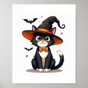 Cat Lovers Witches Pet op Tuxedo Cat Halloween Man Poster