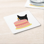 Cat Loves Cake Kartonnen Onderzetters (Schuin)