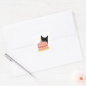Cat Loves Cake Vierkante Sticker (Envelop)