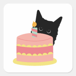 Cat Loves Cake Vierkante Sticker