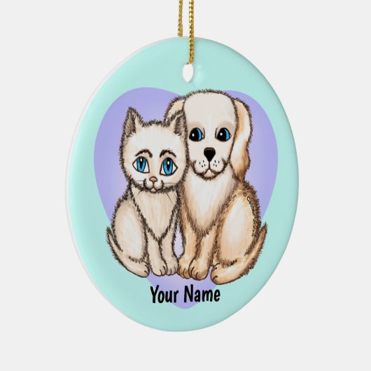 Cat Loves Dog Keramisch Ornament (Rechts)