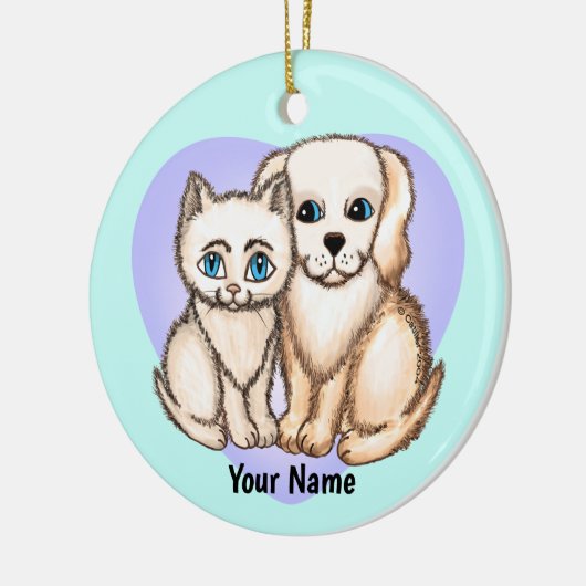 Cat Loves Dog Keramisch Ornament (Links)