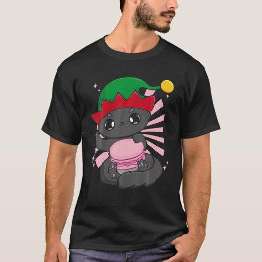 Cat Macaron Cute Anime Manga Elf Kawaii Neko Otaku T-shirt (Voorkant)