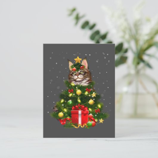 Cat Maine Coon Cat Xmas Tree Lights Cat Lover Ugly Briefkaart (Staand voorkant)