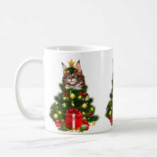 Cat Maine Coon Cat Xmas Tree Lights Cat Lover Ugly Koffiemok (Links)