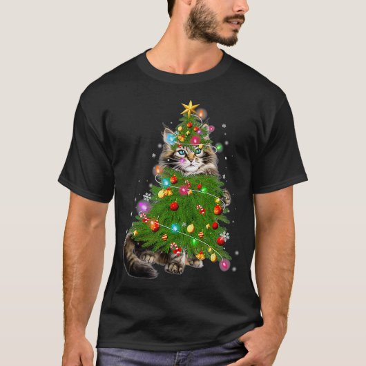 Cat Maine Coon Christmas Tree Holiday Cat Lovers X T-shirt (Voorkant)