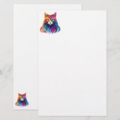 Cat Maine Coon Portret Regenboog Kleuren Briefpapier (Voorkant / Achterkant)