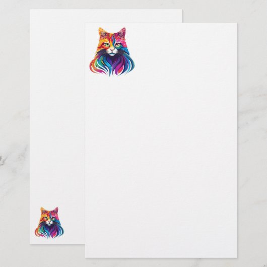 Cat Maine Coon Portret Regenboog Kleuren Briefpapier (Voorkant / Achterkant)