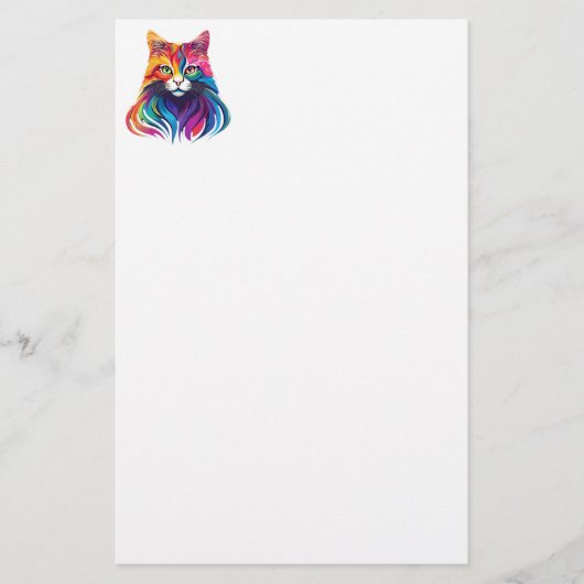 Cat Maine Coon Portret Regenboog Kleuren Briefpapier (Voorkant)
