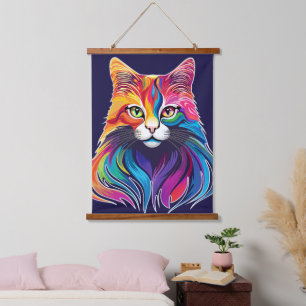Cat Maine Coon Portret Regenboog Kleuren Hangend Wandkleed