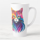 Cat Maine Coon Portret Regenboog Kleuren Latte Mok (Rechts)