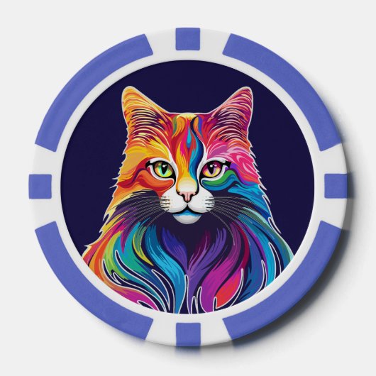 Cat Maine Coon Portret Regenboog Kleuren Poker Chips (Voorkant)