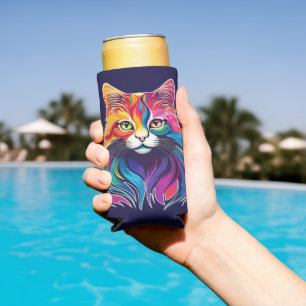 Cat Maine Coon Portret Regenboog Kleuren Seltzer Blikjeskoeler