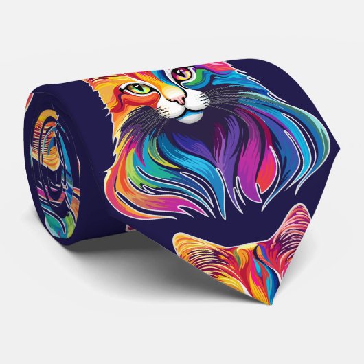 Cat Maine Coon Portret Regenboog Kleuren Stropdas (Opgerold)