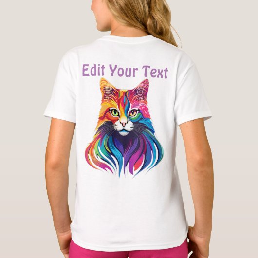Cat Maine Coon Portret Regenboog Kleuren T-shirt (Achterkant)