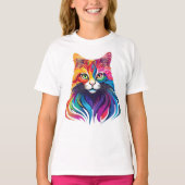 Cat Maine Coon Portret Regenboog Kleuren T-shirt (Voorkant)