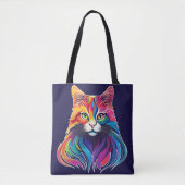 Cat Maine Coon Portret Regenboog Kleuren Tote Bag (Voorkant)