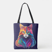 Cat Maine Coon Portret Regenboog Kleuren Tote Bag (Achterkant)