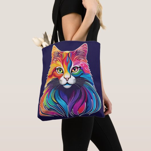 Cat Maine Coon Portret Regenboog Kleuren Tote Bag (Dichtbij)