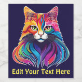 Cat Maine Coon Portret Regenboog Kleuren Wijn Etiket (Enkel label)