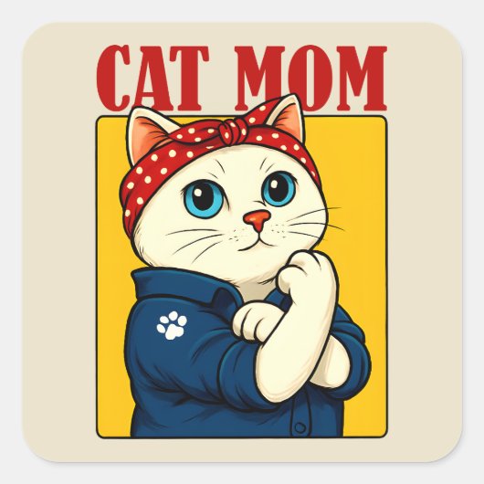 Cat Mam Moederdag Vierkante Sticker (Voorkant)