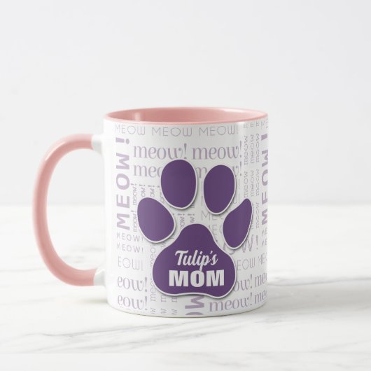 Cat mam Paarse Paw print met Cat's naam Mok (Links)