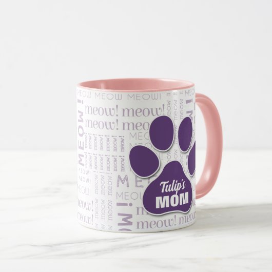 Cat mam Paarse Paw print met Cat's naam Mok (Voorkant rechts)