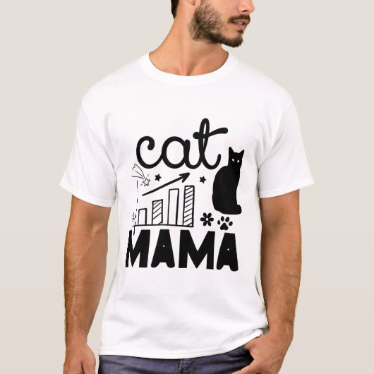 Cat Mama – Cute Kitty Silhouette & Doodle Style T-shirt (Voorkant)