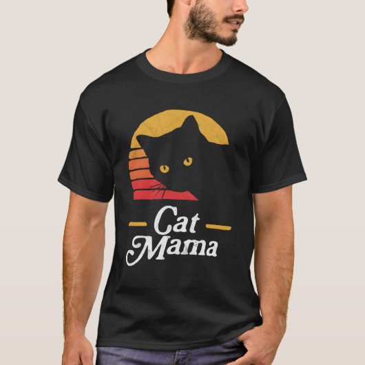 Cat Mama Eighties Style Cat Distressed T-shirt (Voorkant)