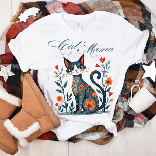 Cat Mama Folk Art T-Shirt Perfect voor Kattenliefh