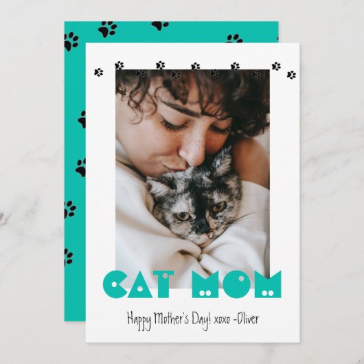 Cat mama | Pawprinters | Aangepaste Moederdag Feestdagenkaart (Voorkant / Achterkant)
