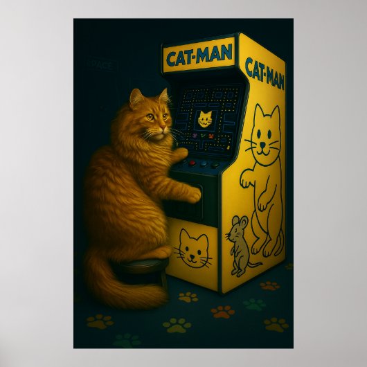 Cat-Man Arcade - Retro Gaming Cat Poster (Voorkant)