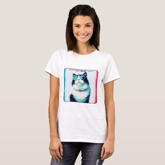 Cat Manchester in glazen T-shirt (Voorkant volledig)