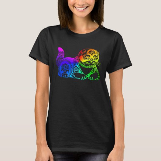 Cat Mandala Rainbow Kitty Geometric Yoga Meditatio T-shirt (Voorkant)
