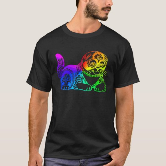 Cat Mandala Rainbow Kitty Geometric Yoga Meditatio T-shirt (Voorkant)