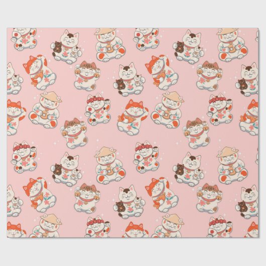Cat Maneki Neko Pattern Cadeaupapier (Vlak)