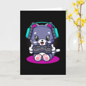 Cat Manga Kitten Gamer Cat Cat Cute Kawaii Kaart (Gele Bloem)