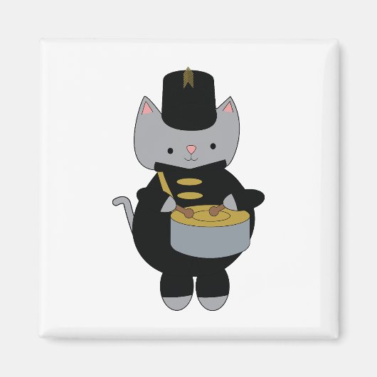 Cat Marching Band Snare Drum Zwart Goud Magneet (Voorkant)