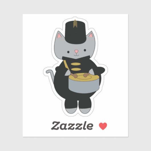 Cat Marching Band Snare Drum Zwart Goud Sticker (Vel)
