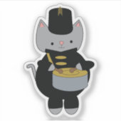 Cat Marching Band Snare Drum Zwart Goud Sticker (Voorkant)