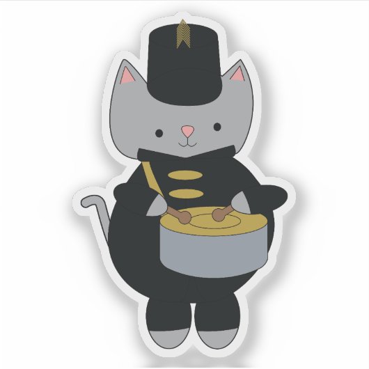 Cat Marching Band Snare Drum Zwart Goud Sticker (Voorkant)