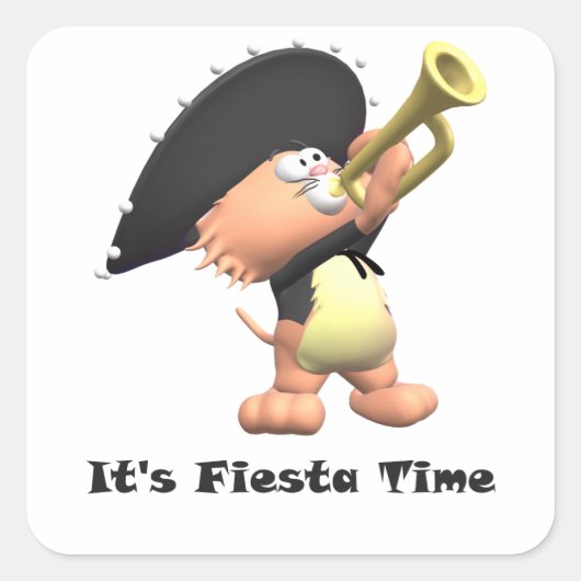 Cat Mariachi Black Fiesta Time Vierkante Sticker (Voorkant)