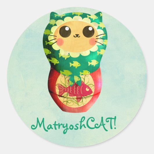 Cat Matryoshka Doll Ronde Sticker (Voorkant)