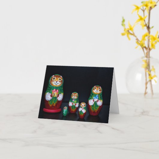 Cat Matryoshka kerstKaart Kaart (Gele Bloem)