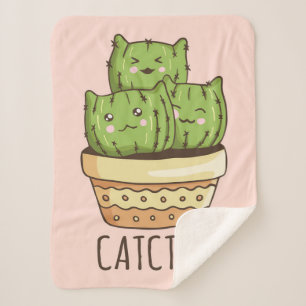 Cat Meets Cactus Sherpa Deken