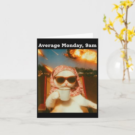 Cat Meme Average Monday 9am Funny Sarcastic Back T Kaart (Gele Bloem)